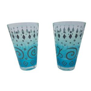 CERVE Drinking Glass Turquoise Embossed Pattern MCM Made in Italy  10 oz